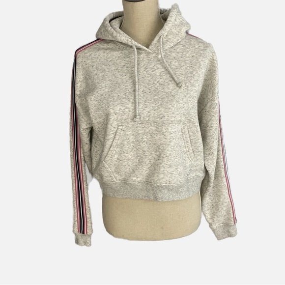 TNA The Iconic Hoodie Cropped Striped Sleeves Gray Size XXS Boxy Oversized - Picture 13 of 13